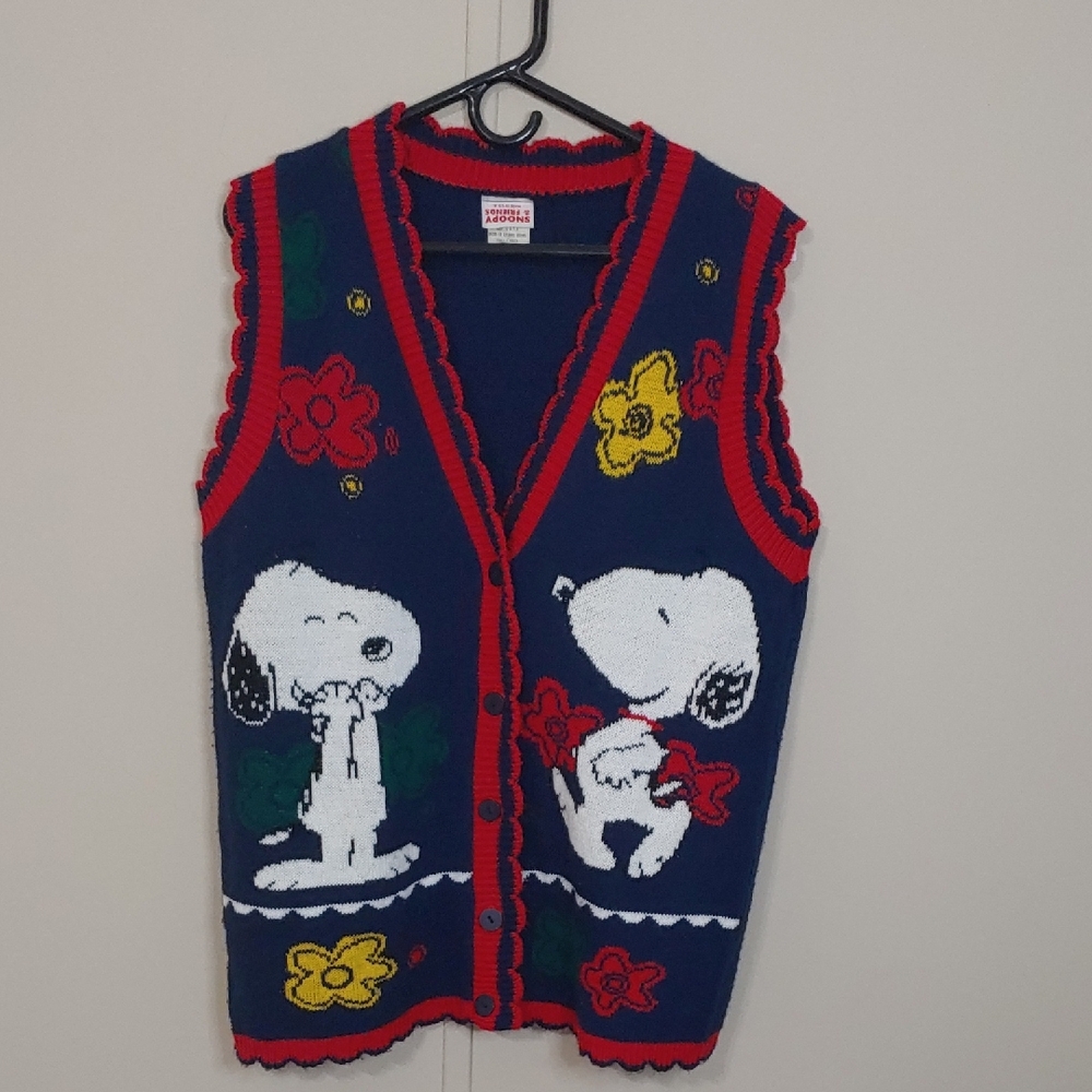 Novelty Snoopy Knit Vest - Navy with Red Trim